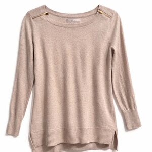 Banana Republic Touch of Cashmere Sweater M Beige Zip Shoulder